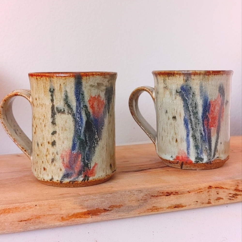 Vintage Pair of Handcrafted Pottery Mugs